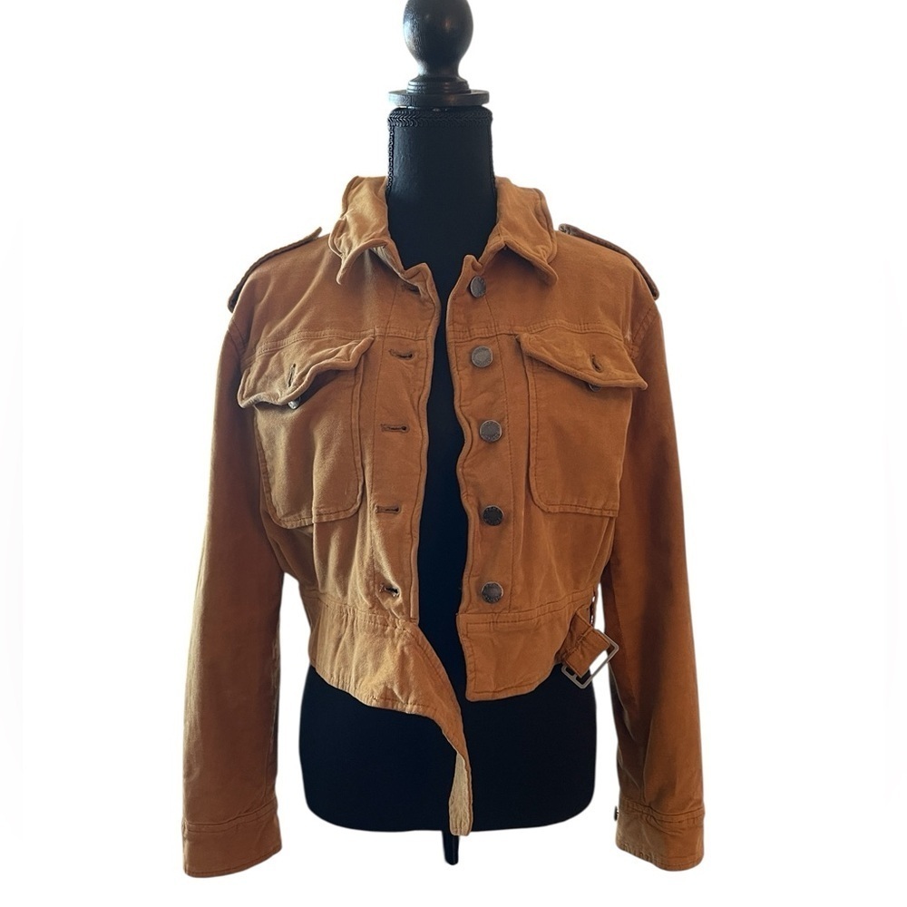 Free People Evelyn Cropped Jacket XS Camel Brown Utility Western Jacket - Picture 3 of 11
